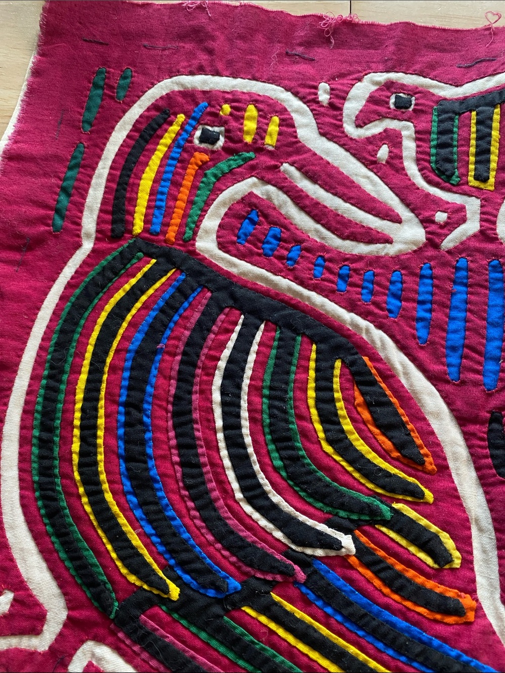Handcrafted Pink Bird Embroidery Wall Accent - Picture 4 of 5